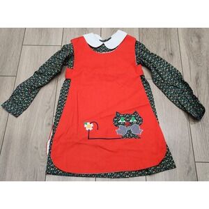 Vintage‎ Chocolate Soup Floral Girls Dress Pinafore Cat Applique Size 8
